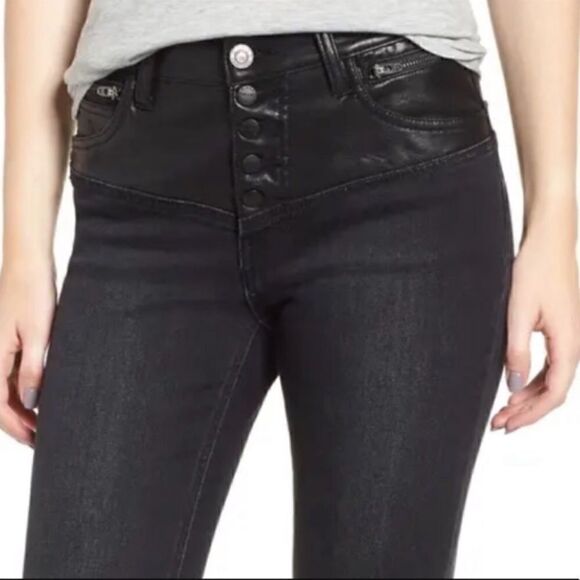 Current / Elliott The Fused High-Waist Stiletto Jeans Faux-Leather Black Size 25 - Picture 9 of 13